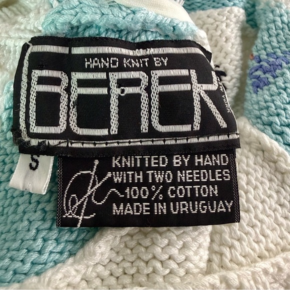 BEREK Vintage Hand Knit 100% Cotton Butterfly Patterned White Sweater - Picture 4 of 4